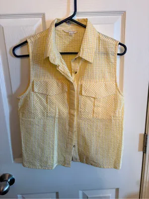 Sim & Sam Sleeveless Yellow Gingham Button Front Shirt, M thumbnail 2
