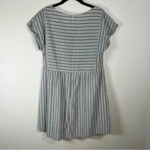 Altar'd State Striped Mini Dress Gray Zip Cotton Pleats Baby Doll Coastal Medium thumbnail 9