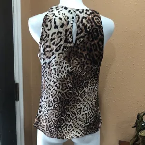 Zara ruffled animal print sleeveless blouse thumbnail 4