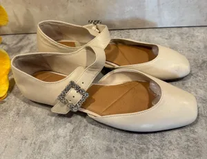 GB Mary Jane ballet flats, ivory low heels, Size 10 thumbnail 1