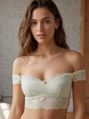 Urban Outfitters Just Peachy Green Lace Off-Shoulder Bralette thumbnail 1