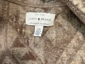 Lucky Brand Taupe & Beige Patterned Fringe Open Cardigan Size Large thumbnail 6