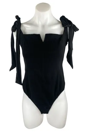 NEW Free People Intimately Lola Black Tie Shoulder Sleeveless Bodysuit Top Sz L thumbnail 1