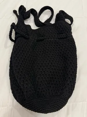 The Sak Black Crochet Drawstring Bucket Hobo Bag thumbnail 2