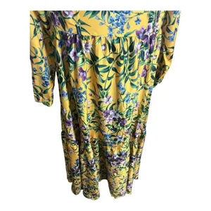 Annah Hariri Yellow Floral Maxi Dress Plus Size 16 Long Sleeve Plaid Sundress thumbnail 6