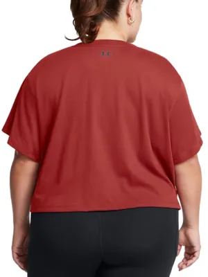 Under Armour Womens Boxy Crop Logo Short Sleeve T Shirt Orange/Black. Size 3XL thumbnail 2