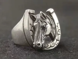 925 Silver Plated Horse Ring for Men Women,Punk Hip Hop Ring thumbnail 1