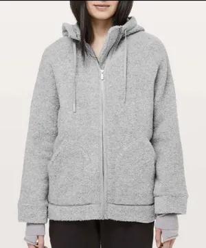 Lululemon So Sherpa Hooded Jacket Fleece‎ Heathered Silver Spoon Full Zip Size 6 thumbnail 1