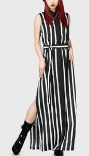 Killstar Black and White Vertical Stripe Maxi Dress thumbnail 1