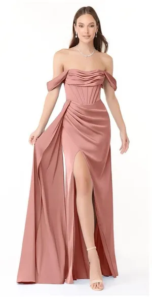 Azazie Amyra Stretch Rosette Mermaid Off the Shoulder Stretch Satin Convertible thumbnail 1