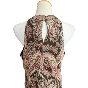 Womens Ann Taylor Brown Paisley and Flower Sleeveles V Neck Silk Midi Dress - 16 thumbnail 2