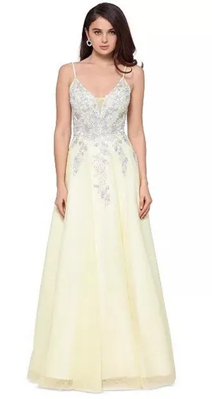 NWT Xscape Corset Chiffon Embellished Ball Gown Women's Light Yellow Size 8 thumbnail 1