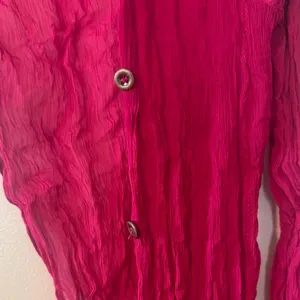 We The Free Open Front Button-Accent Sheer Top/Cover Up in Deep Magenta thumbnail 3
