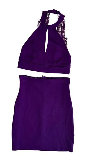 LULU'S 2 Piece Purple Lace Back Crop TOp & Skirt Set Size Small thumbnail 1