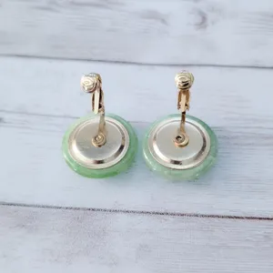 Vintage Clip On Earrings 1" Bright Green - Slightly Swirly - Retro Statement thumbnail 5
