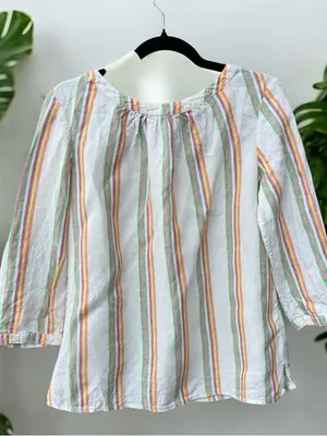 Boden Katie Striped Balloon Sleeve Linen Blouse Size 8 thumbnail 2