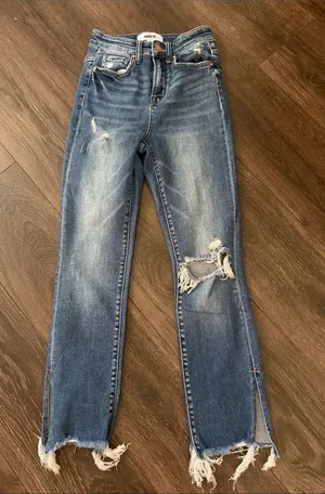 Mica Mid Wash Distressed Straight-Leg Jeans - Blue 24 thumbnail 1