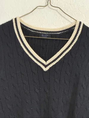 Brandy Melville John Galt Navy Blue & White Striped Cable Knit Sweater Vest S thumbnail 2