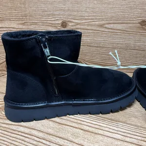 Black Ankle Boots Women Sz 6 Faux Suede Memory Foam Lined Winter Snow Warm‎ Zip thumbnail 5
