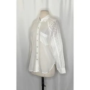 Anthropologie HOLDING HORSES White Lace Sleeve Buttondown‎ Shirt Top Lacey Small thumbnail 5