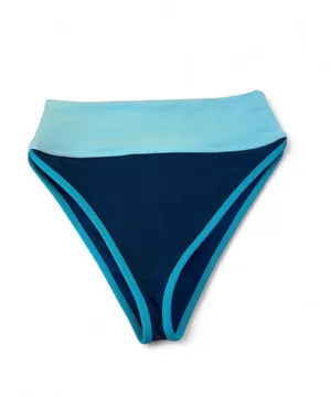 Beach Riot blue & green high-waisted bikini bottoms with light blue waistband and dark blue ribbed fabric, size M #beachriot #swimwear thumbnail 2