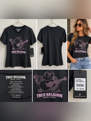 NWT True Religion Crystal Buddha Tee Women’s Small Black Pink Rhinestone Graphic thumbnail 3