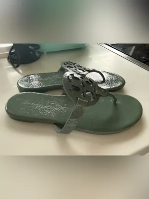 Tory Burch Soft Patent Leather Miller Sandals, Arctic Blue, Sz. 8.5 LIKE-NEW! thumbnail 14