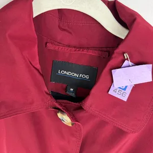 London Fog Red Button Front Trench Coat Jacket Sz Medium Plaid Flannel Lined thumbnail 7