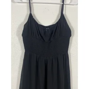 Aritzia Wilfred Black Smocked Mini Dress with Ruffle Hem Size M thumbnail 5