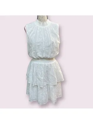 Laundry By Shelli Segal White Eyelet Cotton Layered Tiered Sleeveless Dress XL thumbnail 2