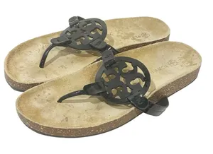 Tory Burch‎ Miller Cloud Patent Cork Black Thong Sandals Size 9 thumbnail 1