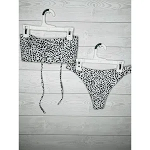 Zaful dalmation print bikini set Bandeau lace up top high cut bottom size 6 thumbnail 6
