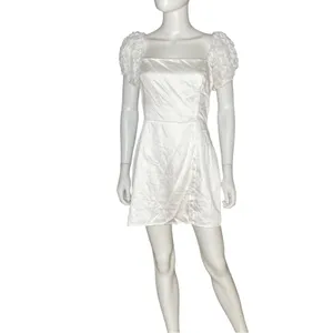 Lulus Precious Enchantment White Satin Floral Puff Sleeve Mini Dress Sz L thumbnail 2