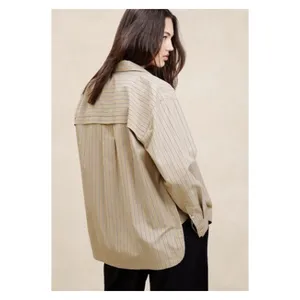 Banana Republic Neutral Stripe Long Sleeve Oversized Button Up Blouse Sz.M NWT thumbnail 2