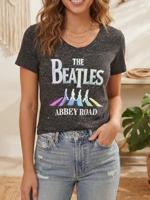 THE BEATLES Abbey Road Pastel Rainbow Silhouette Graphic Tee | Dark Heather Gray thumbnail 2