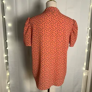 O L M Black and Orange Puff Sleeve Blouse with Tie Front thumbnail 4