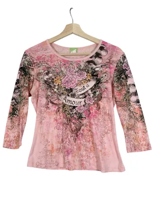 Vintage Fornia Y2k Embellished Burnout Babydoll Graphic Shirt Size Large thumbnail 2