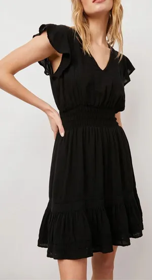 Rails Tara Dress Womens XS Black Linen Blend Smocked Lace Boho Cottagecore‎ thumbnail 1
