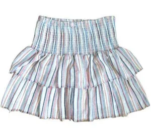 Coquette Colorful Smocked Waist Tiered Mini Skirt, Lined Blue Red White S NWOT thumbnail 1