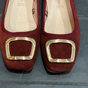 Avellini Wine Red Suede Square Toe Ballet Flats thumbnail 3