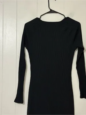 Aerie Ribbed Tie Front Maxi Dress Black Long Sleeve Knit Size S NWT thumbnail 12