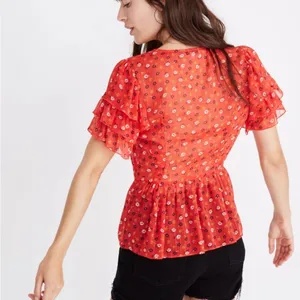 Madewell Tiered-Sleeve‎ Peplum Top in Metallic Prairie Posies Size 8 thumbnail 2