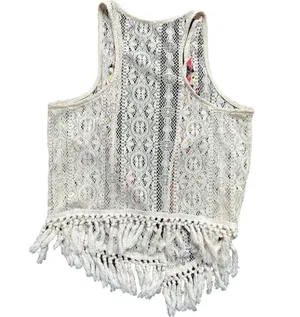 POOF Aztec Embroidered Fringe Needlework Vest Size Large thumbnail 2