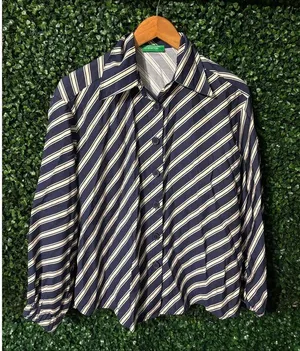 United Colors Of Benetton Blue and White Striped Button Down Top Sz XS thumbnail 1