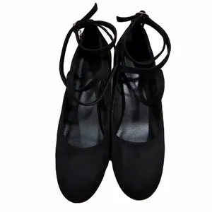 Black Mary Jane Block Heel Suede Pumps with Ankle Strap thumbnail 5