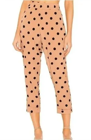 Beach‎ Riot Tan Black Polka Dot High Waist Cropped Tapered Pants Medium BR128811 thumbnail 1