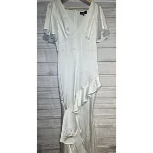 Lulus Eternal Bond White Satin Ruffled Flutter Sleeve Maxi Dress Size MEDIUM thumbnail 3