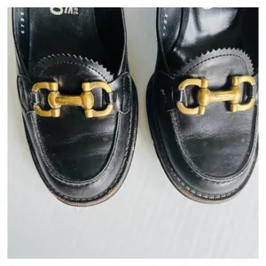FERRAGAMO Sz 6.5 Black Leather Buckle Heeled Slip On Loafer Round Toe Shoes thumbnail 3