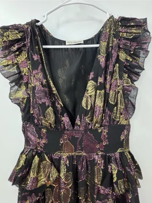 Ulla Johnson Nerissa Dress Black Floral High-Low Ruffle Midi Dress thumbnail 4