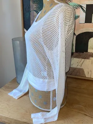Express White Mesh Knit Top thumbnail 1